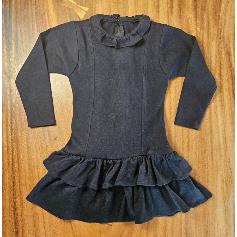 Girls David Charles Black Dress Size 6 100% Cotton Made in England